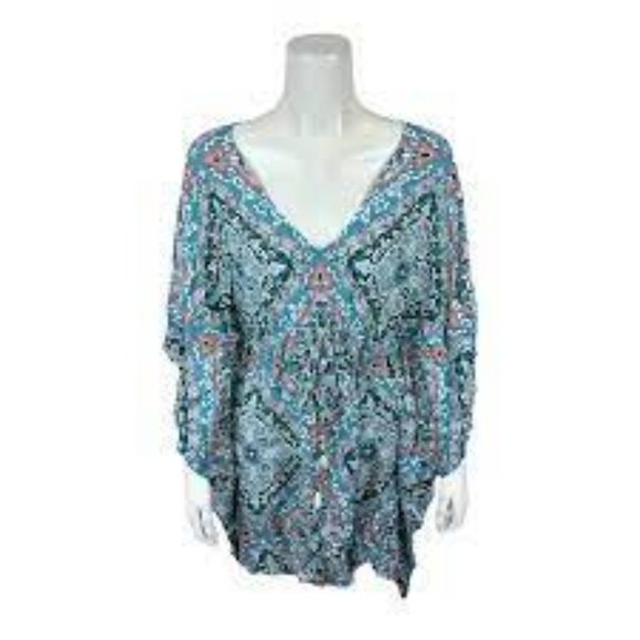 NWT JANTZEN CAFTAN COVER-UP TASSEL TRIM MEDALLION XXS - Picture 2 of 9